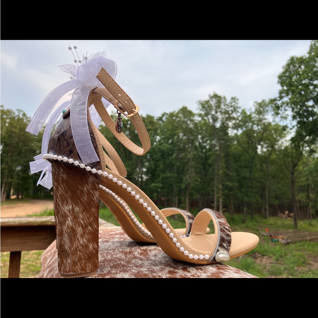 One Of A Kind, Custom Elegant Brown And White Leather And Hide Women's Heels